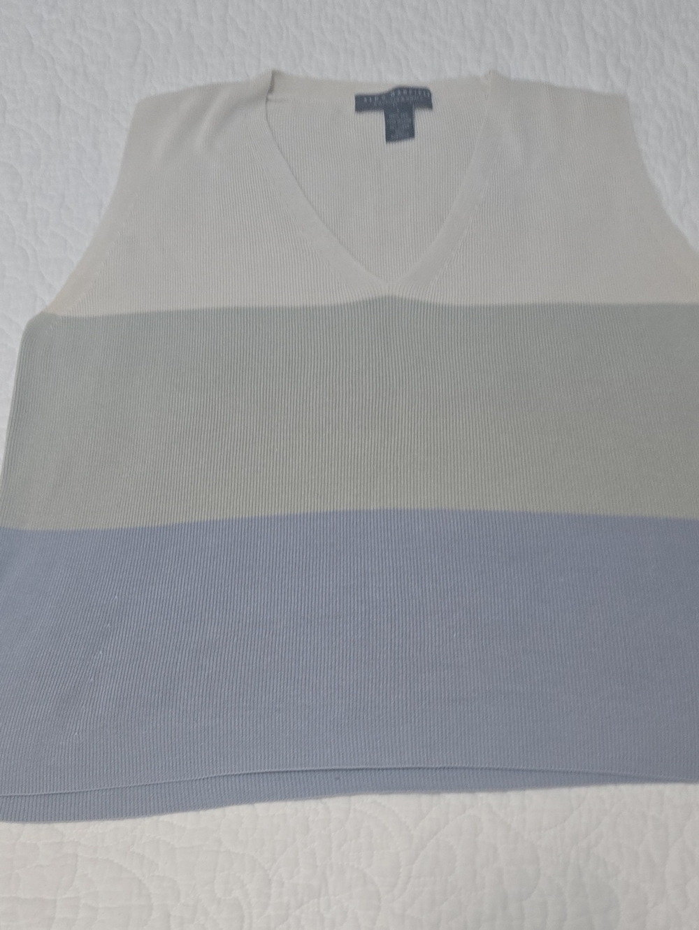 Striped V-Neck Knit Crop Top in Cream, Sage & Dusty Blue